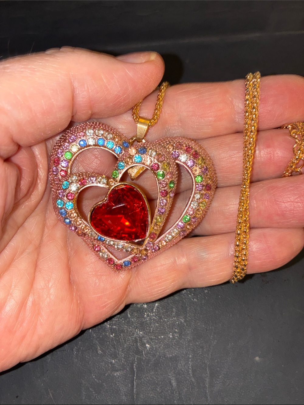 Multicolor Heart Pendant with Red Heart Stone